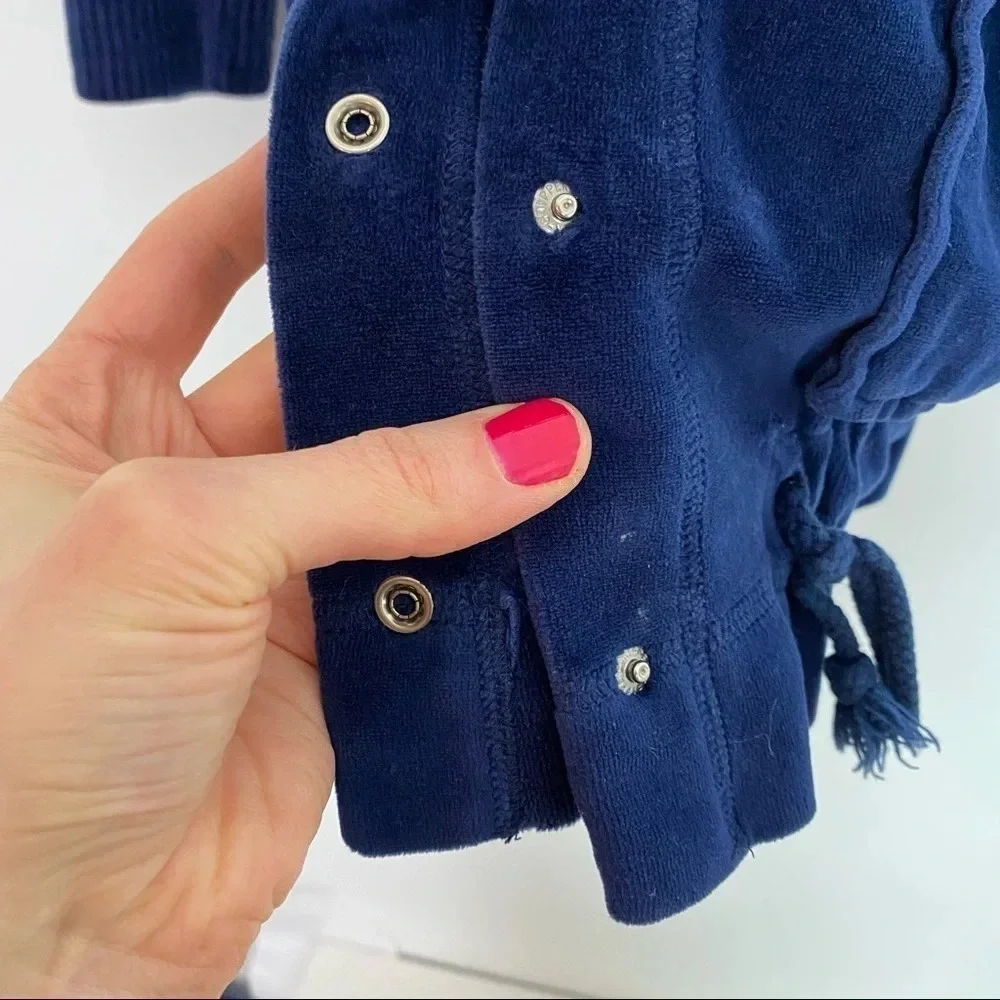 Vintage 90s Velour Grandma Cardigan Size Small Navy Blue Retro Velvet Shirt Top